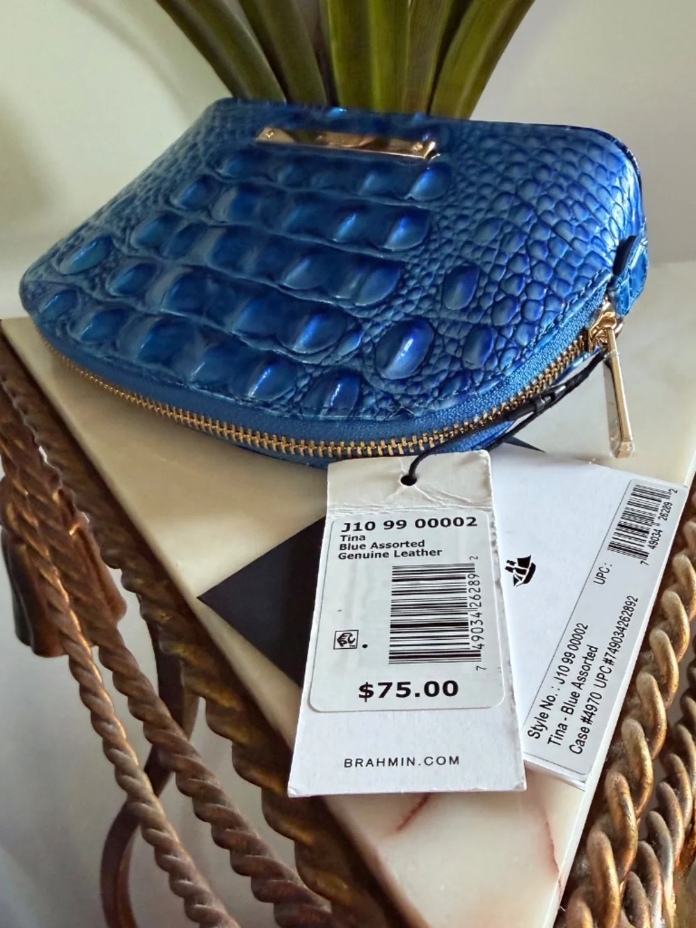 💙 Brahmin Sample 'Electric' Blue Tina Zippered Make Up Bag Pouch Clutch 💙 READ